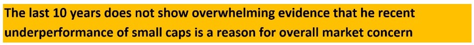 , Small Cap underperformance is not a reason for overall market concern.